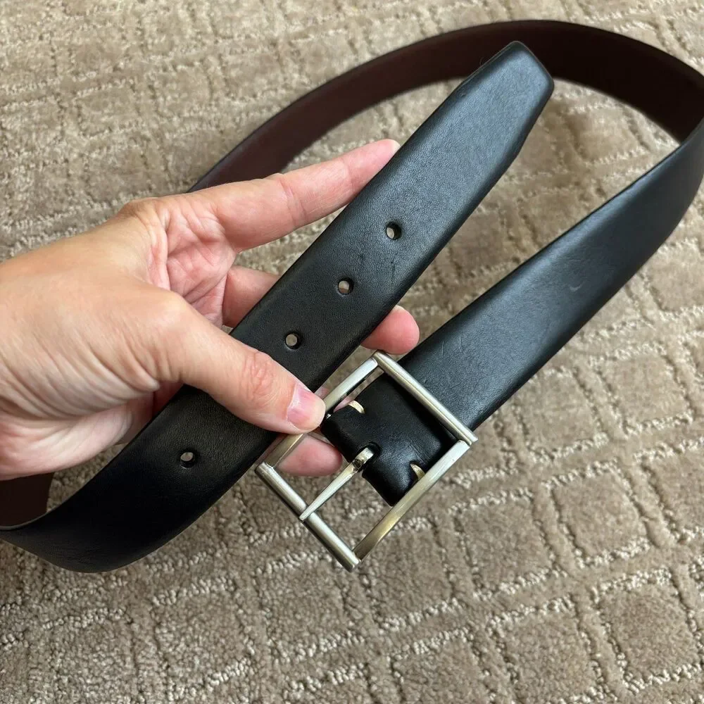 Jos. A Bank Leather Belt Mens Size 38 Black Silver Hardware Classic Preppy NWT